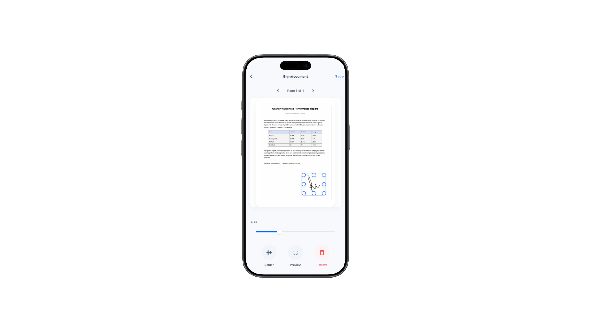 Sign documents interface